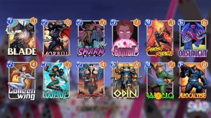 A Marvel Snap deck featuring Iron Fist, Dagger, Kraven, Ghost Spider, Multiple Man, Cloak, Silk, Doctor Strange, Vulture, Hulk Buster, Spider-Man 2023, and Heimdall