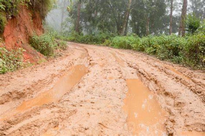 A view of muddy road in Beverly Crest neighborhood on Monday, as atmospheric river storms hit Los Angeles, California