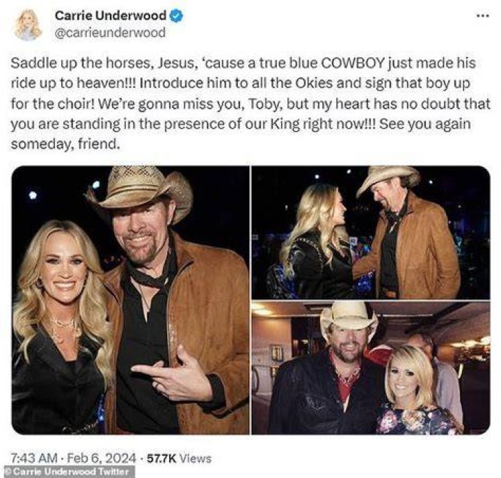 Carrie shared poignant throwback snaps with the star and paid tribute to the 'true blue cowboy'