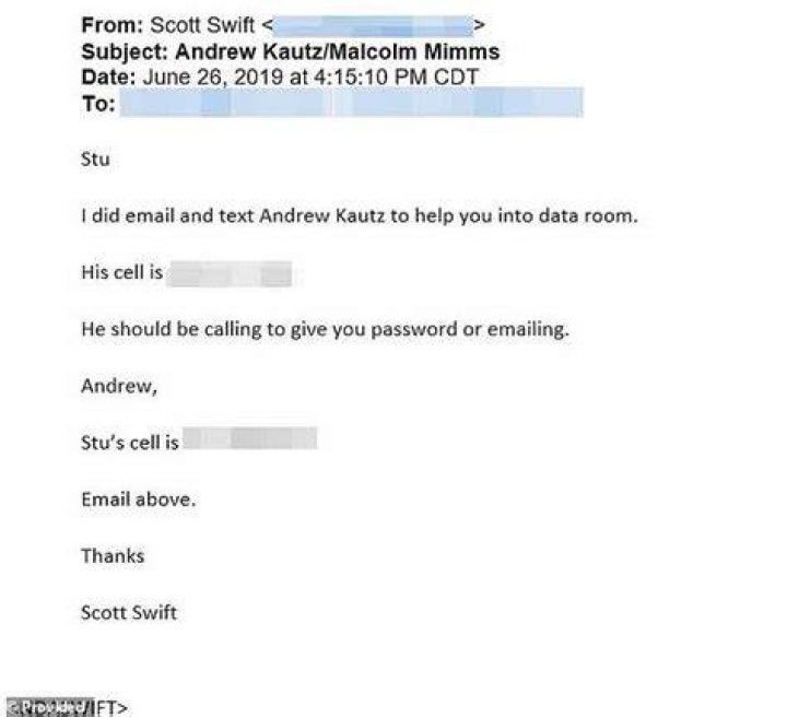 Emails seen by DailyMail.com appear to show Scott Swift was indeed aware of the deal, with one email sent on June 26 &ndash; two days before the shareholder vote and four days before the deal's public announcement - showing he Swiftttorney access to the 'data room' in which all the deal details were held.