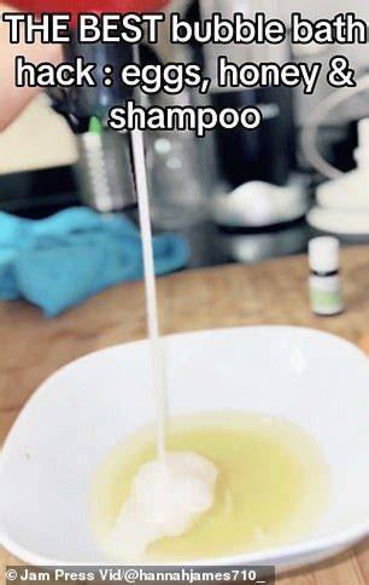 Hannah adds shampoo to her unusual bubble bathing lotion