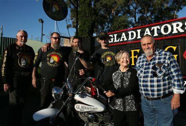 Members of the Gladiators Motorcycle Club play up for the camera at the huge Murrurindi bikers' gathering, where 300 attendees were former servicemen and women