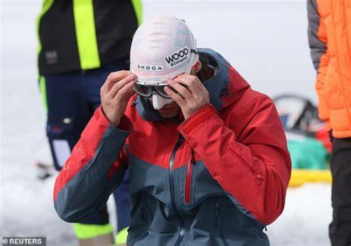 Vencl is pictured preparing for his attempt, which he made without a wetsuit