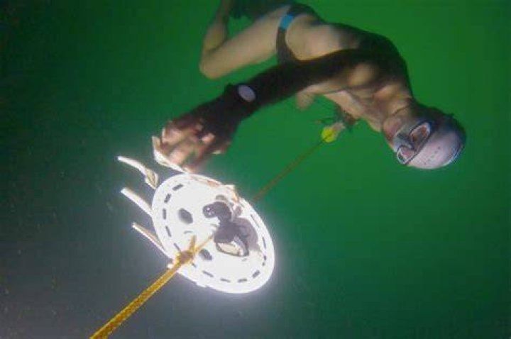 Vencl reacts after his successful attempt at freediving surrounded by the Easter Alps Tuesday
